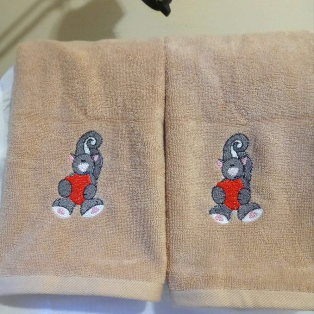 Hand Towels Tan Cotton 13 x 28 Cute Embroidery Valentine's Cat 2